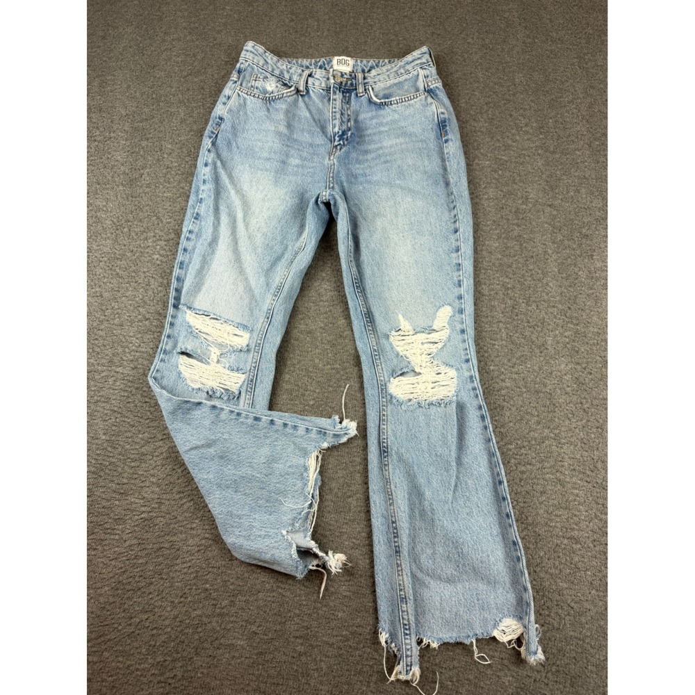 BDG Distressed Wide Leg Jeans Women's 26 Blue Light Wash Frayed Hem High Rise